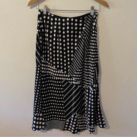 Express Mixed Polka Dot Patchwork Print Satin Midi Skirt Black White NWT-Small - Picture 2 of 13